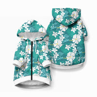 Teal Hawaiian Hibiscus Monstera Pet Hoodie Grunge Stylized LT01 Zip-up Teal - Polynesian Pride