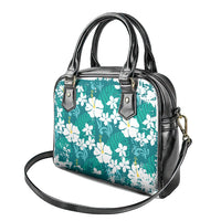 Teal Hawaiian Hibiscus Monstera Shoulder Handbag Grunge Stylized LT01 - Polynesian Pride
