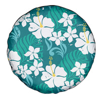 Teal Hawaiian Hibiscus Monstera Spare Tire Cover Grunge Stylized