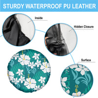 Teal Hawaiian Hibiscus Monstera Spare Tire Cover Grunge Stylized