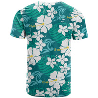 Teal Hawaiian Hibiscus Monstera T Shirt Grunge Stylized