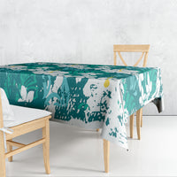 Teal Hawaiian Hibiscus Monstera Tablecloth Grunge Stylized LT01 - Polynesian Pride