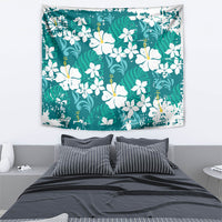 Teal Hawaiian Hibiscus Monstera Tapestry Grunge Stylized