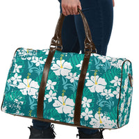 Teal Hawaiian Hibiscus Monstera Travel Bag Grunge Stylized