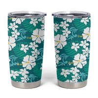 Teal Hawaiian Hibiscus Monstera Tumbler Cup Grunge Stylized LT01 Teal - Polynesian Pride