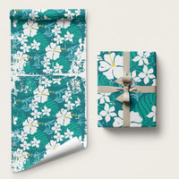 Teal Hawaiian Hibiscus Monstera Wrapping Paper Grunge Stylized