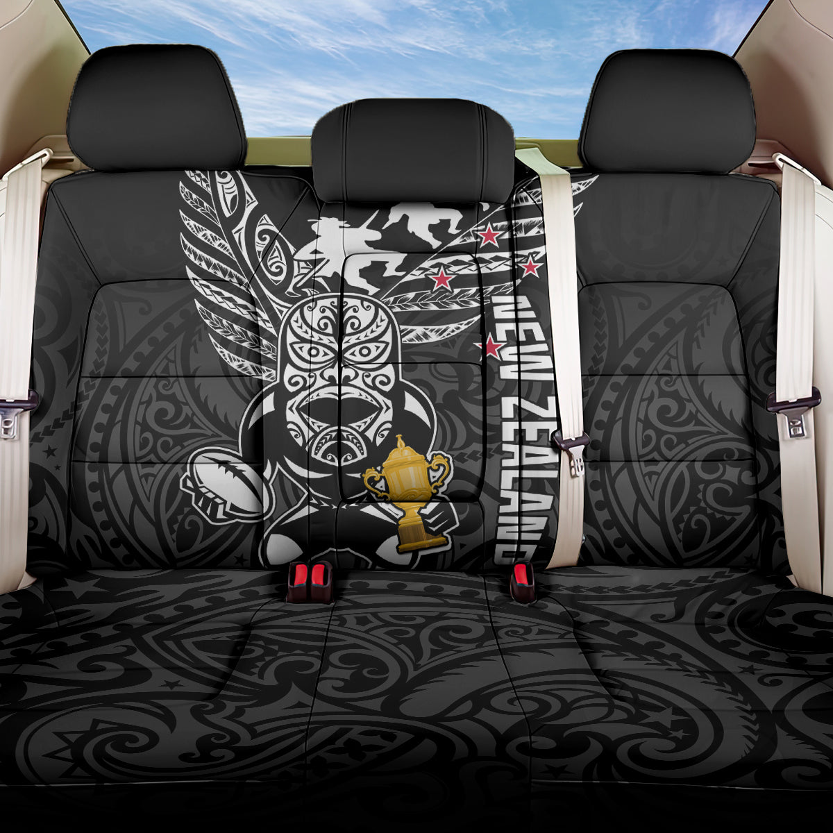 New Zealand Silver Fern Rugby Back Car Seat Cover Aotearoa Champion 2023 World Cup LT01 One Size Black - Polynesian Pride