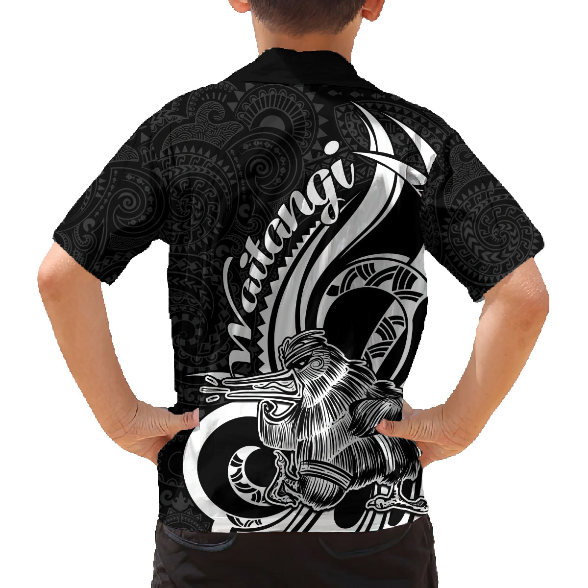 New Zealand Waitangi Day Family Matching Tank Maxi Dress and Hawaiian Shirt Aotearoa Te Tiriti O Waitangi Kiwi Black Version LT01 - Polynesian Pride