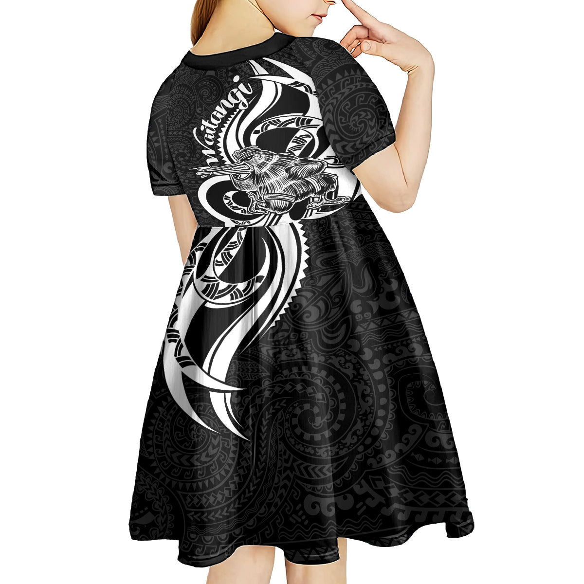 New Zealand Waitangi Day Kid Short Sleeve Dress Aotearoa Te Tiriti O Waitangi Kiwi Black Version LT01 - Polynesian Pride