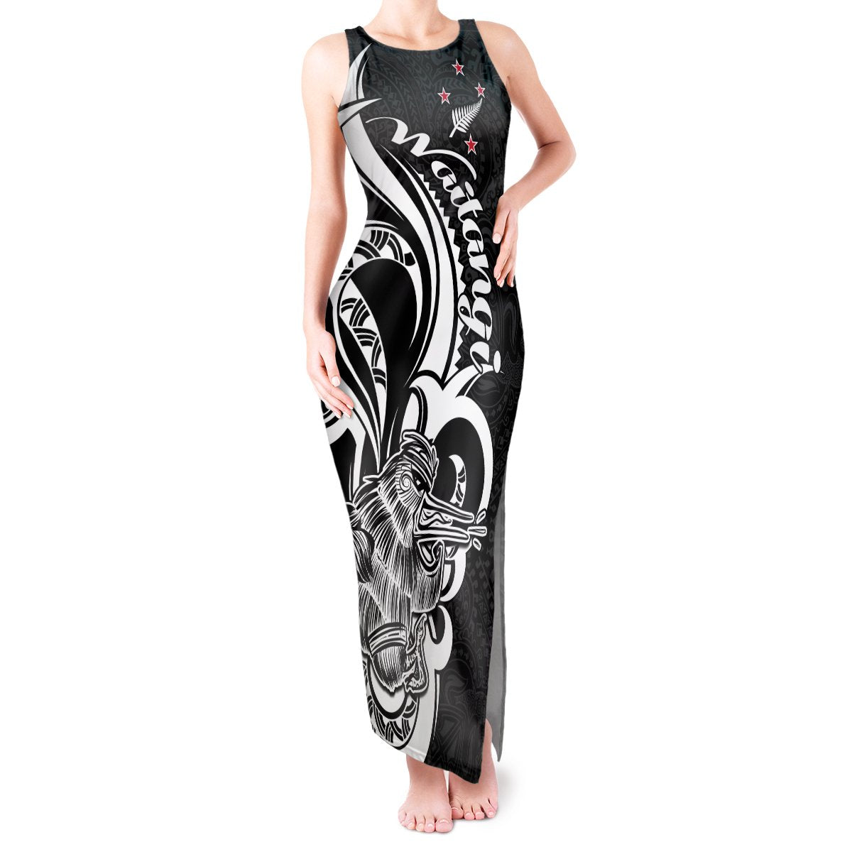 New Zealand Waitangi Day Tank Maxi Dress Aotearoa Te Tiriti O Waitangi Kiwi Black Version LT01 Women Black - Polynesian Pride