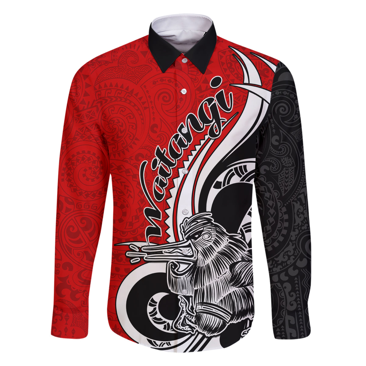New Zealand Waitangi Day Family Matching Short Sleeve Bodycon Dress and Hawaiian Shirt Aotearoa Te Tiriti O Waitangi Kiwi Red Version LT01 Dad's Shirt - Long Sleeve Red - Polynesian Pride