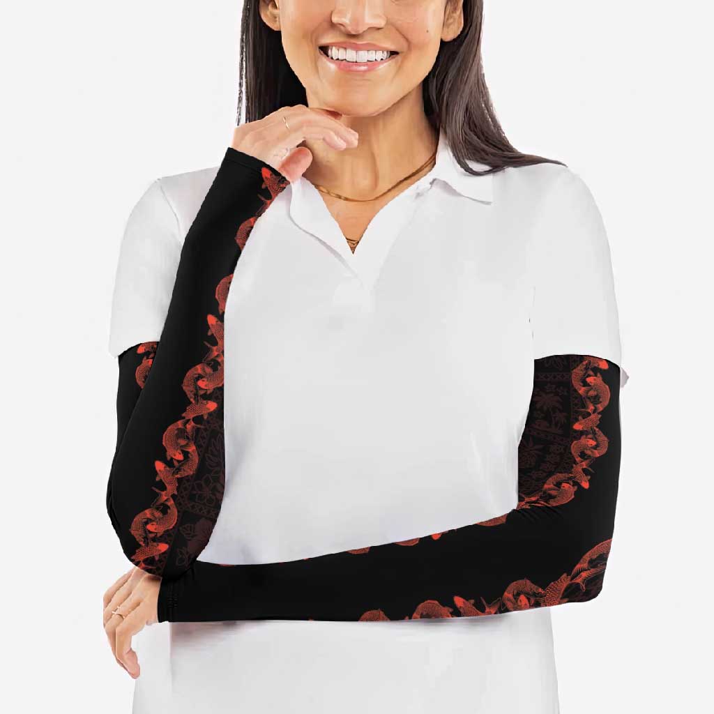Hawaii Japan Koi Fish Red Arm Sleeves Tapa Pattern - Polynesian Pride