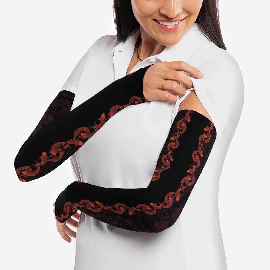 Hawaii Japan Koi Fish Red Arm Sleeves Tapa Pattern - Polynesian Pride