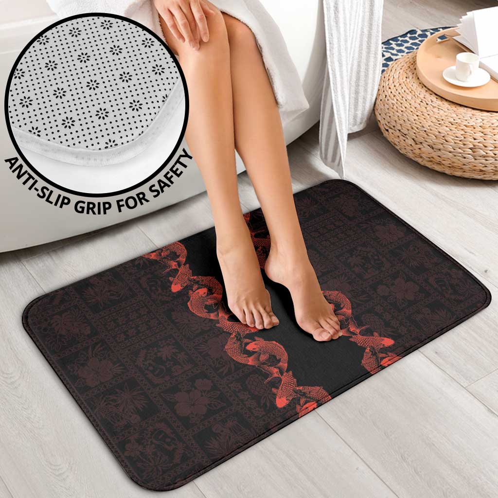 Hawaii Japan Koi Fish Red Bathroom Set Tapa Pattern - Polynesian Pride