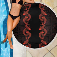 Hawaii Japan Koi Fish Red Beach Blanket Tapa Pattern - Polynesian Pride