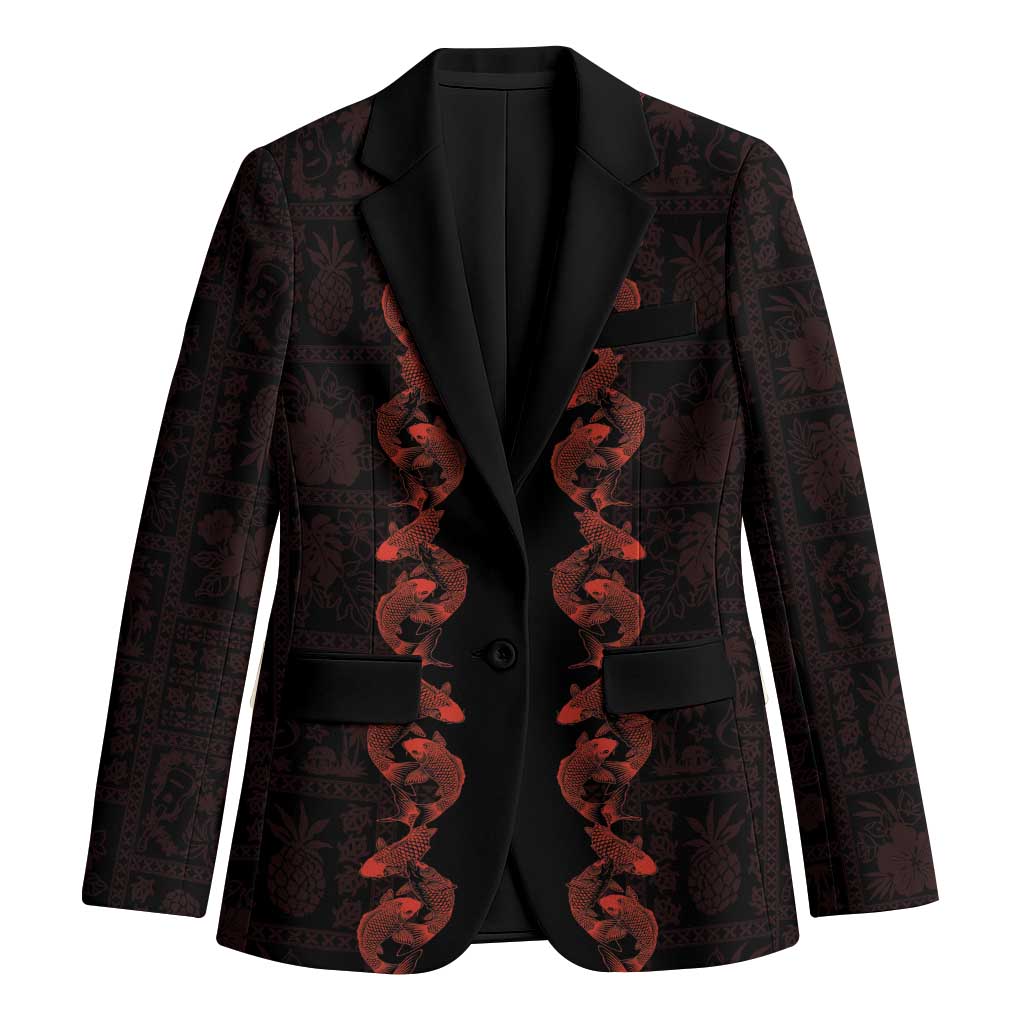 Hawaii Japan Koi Fish Red Blazer Tapa Pattern - Polynesian Pride
