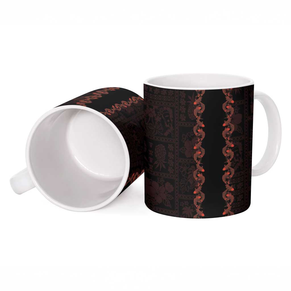 Hawaii Japan Koi Fish Red Ceramic Mug Tapa Pattern - Polynesian Pride