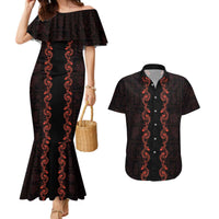 Hawaii Japan Koi Fish Red Couples Matching Mermaid Dress and Hawaiian Shirt Tapa Pattern - Polynesian Pride