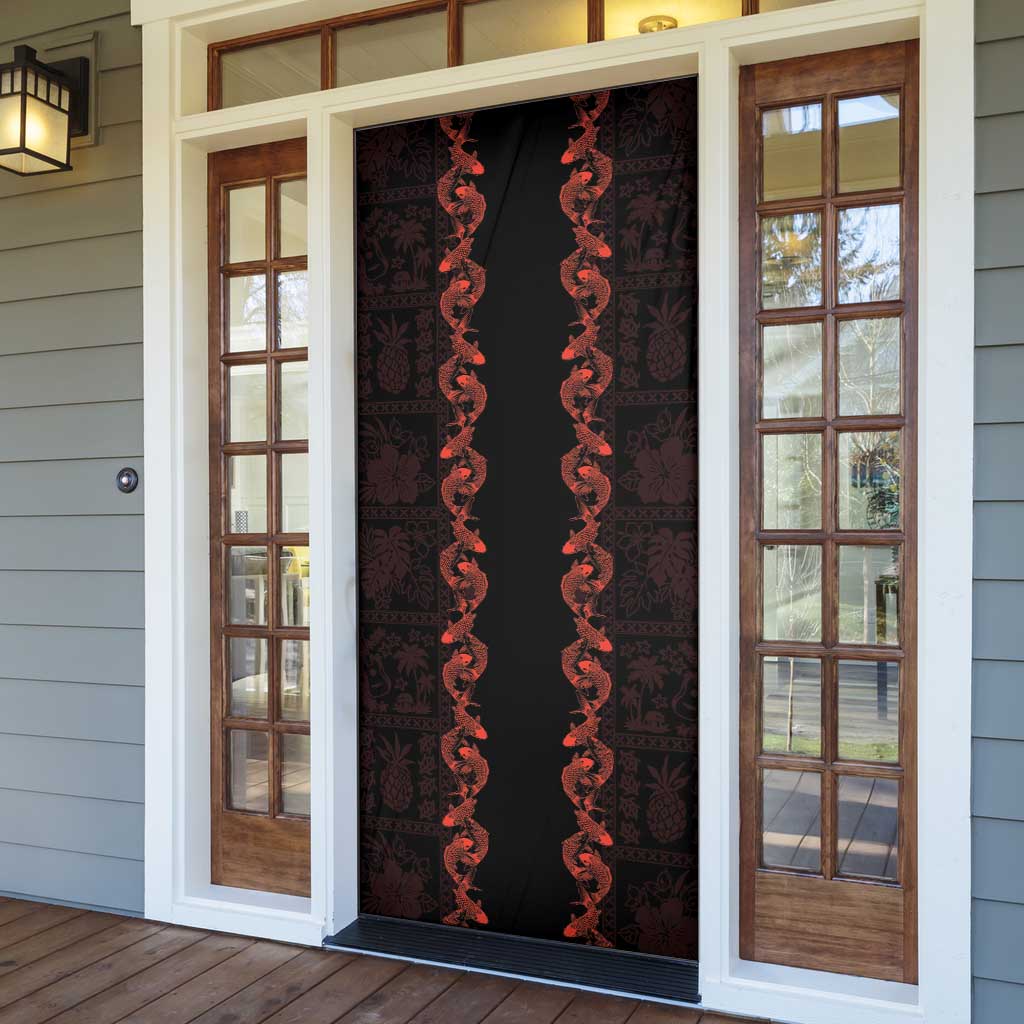 Hawaii Japan Koi Fish Red Door Cover Tapa Pattern - Polynesian Pride