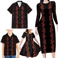 Hawaii Japan Koi Fish Red Family Matching Long Sleeve Bodycon Dress and Hawaiian Shirt Tapa Pattern LT01 - Polynesian Pride