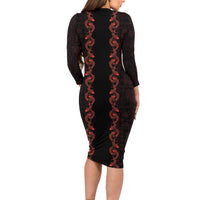 Hawaii Japan Koi Fish Red Family Matching Long Sleeve Bodycon Dress and Hawaiian Shirt Tapa Pattern LT01 - Polynesian Pride