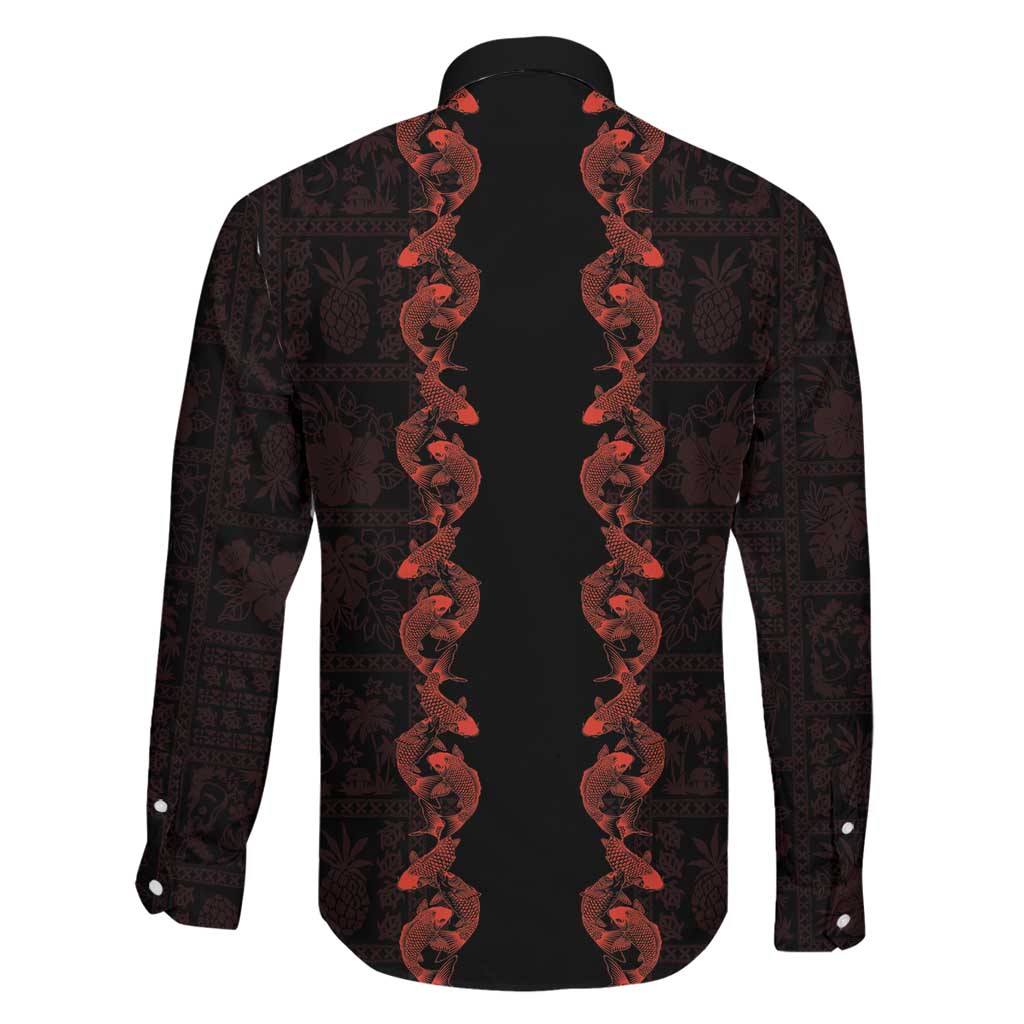 Hawaii Japan Koi Fish Red Family Matching Mermaid Dress and Hawaiian Shirt Tapa Pattern LT01 - Polynesian Pride
