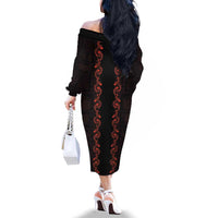 Hawaii Japan Koi Fish Red Family Matching Off The Shoulder Long Sleeve Dress and Hawaiian Shirt Tapa Pattern LT01 - Polynesian Pride