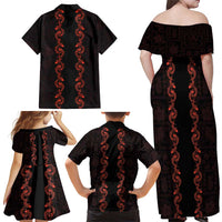 Hawaii Japan Koi Fish Red Family Matching Off Shoulder Maxi Dress and Hawaiian Shirt Tapa Pattern LT01 - Polynesian Pride