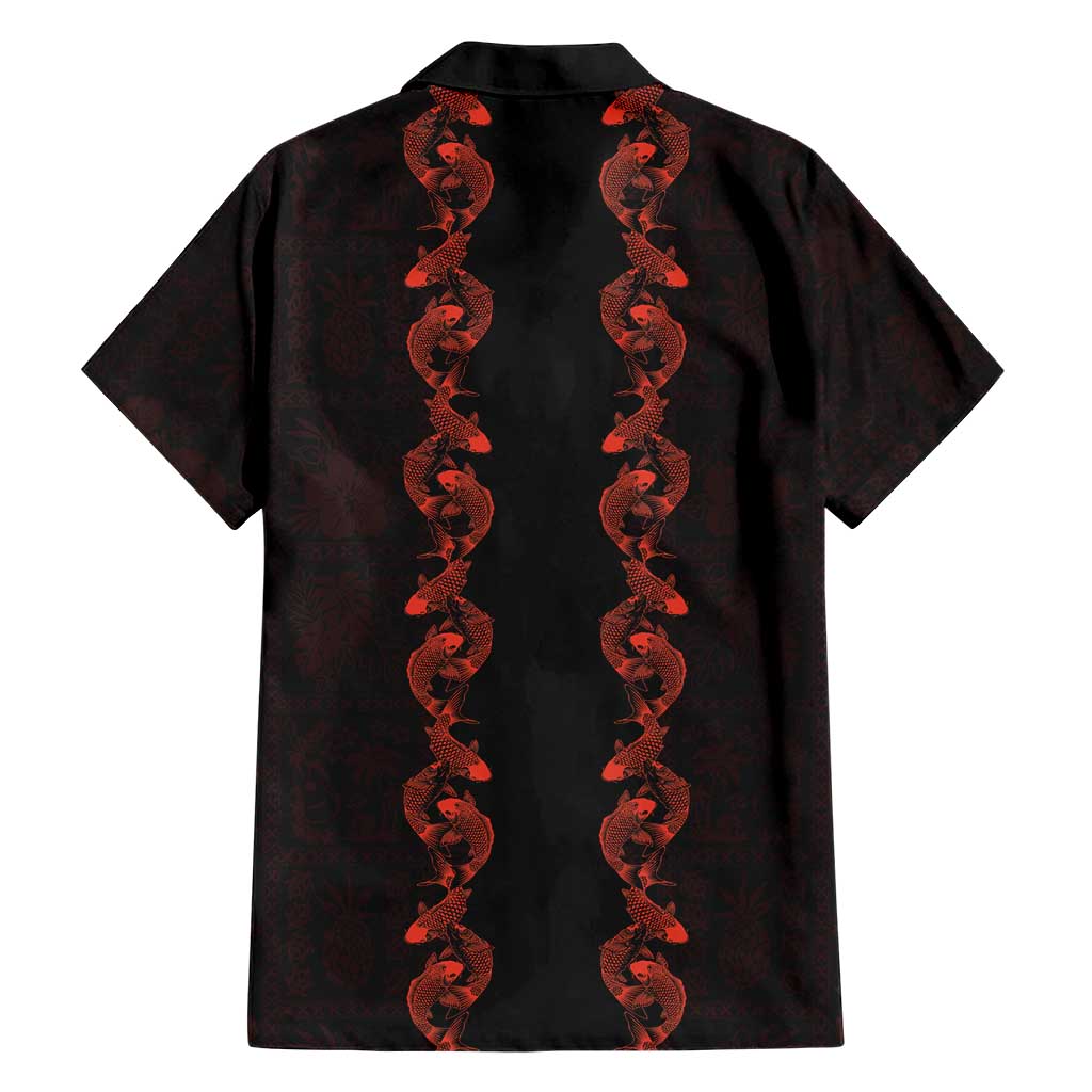 Hawaii Japan Koi Fish Red Family Matching Off Shoulder Maxi Dress and Hawaiian Shirt Tapa Pattern LT01 - Polynesian Pride