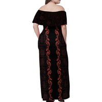 Hawaii Japan Koi Fish Red Family Matching Off Shoulder Maxi Dress and Hawaiian Shirt Tapa Pattern LT01 - Polynesian Pride