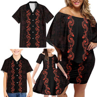 Hawaii Japan Koi Fish Red Family Matching Off Shoulder Short Dress and Hawaiian Shirt Tapa Pattern LT01 - Polynesian Pride