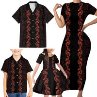 Hawaii Japan Koi Fish Red Family Matching Short Sleeve Bodycon Dress and Hawaiian Shirt Tapa Pattern LT01 - Polynesian Pride