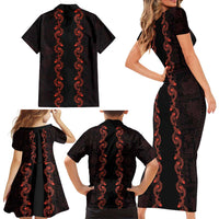 Hawaii Japan Koi Fish Red Family Matching Short Sleeve Bodycon Dress and Hawaiian Shirt Tapa Pattern LT01 - Polynesian Pride