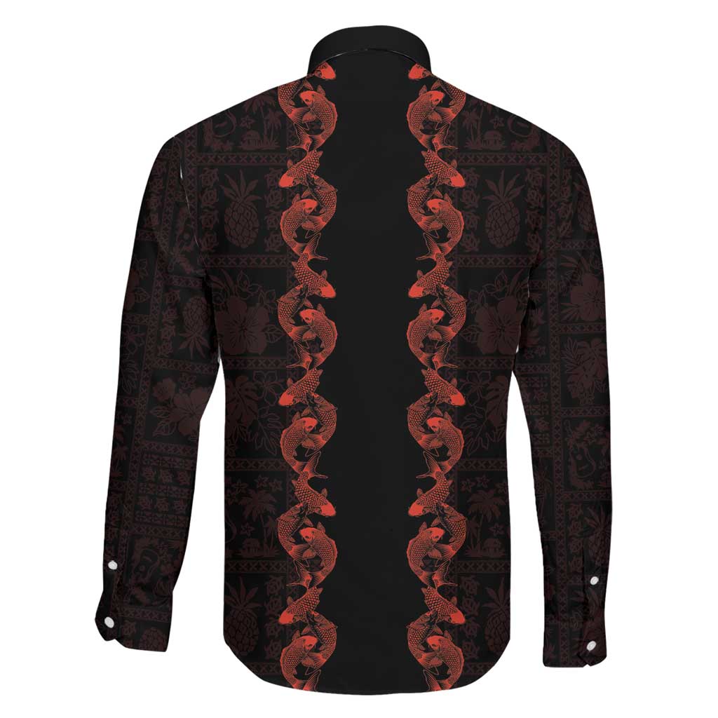 Hawaii Japan Koi Fish Red Family Matching Short Sleeve Bodycon Dress and Hawaiian Shirt Tapa Pattern LT01 - Polynesian Pride