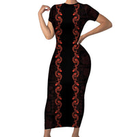 Hawaii Japan Koi Fish Red Family Matching Short Sleeve Bodycon Dress and Hawaiian Shirt Tapa Pattern LT01 Mom's Dress Red - Polynesian Pride