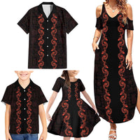 Hawaii Japan Koi Fish Red Family Matching Summer Maxi Dress and Hawaiian Shirt Tapa Pattern LT01 - Polynesian Pride