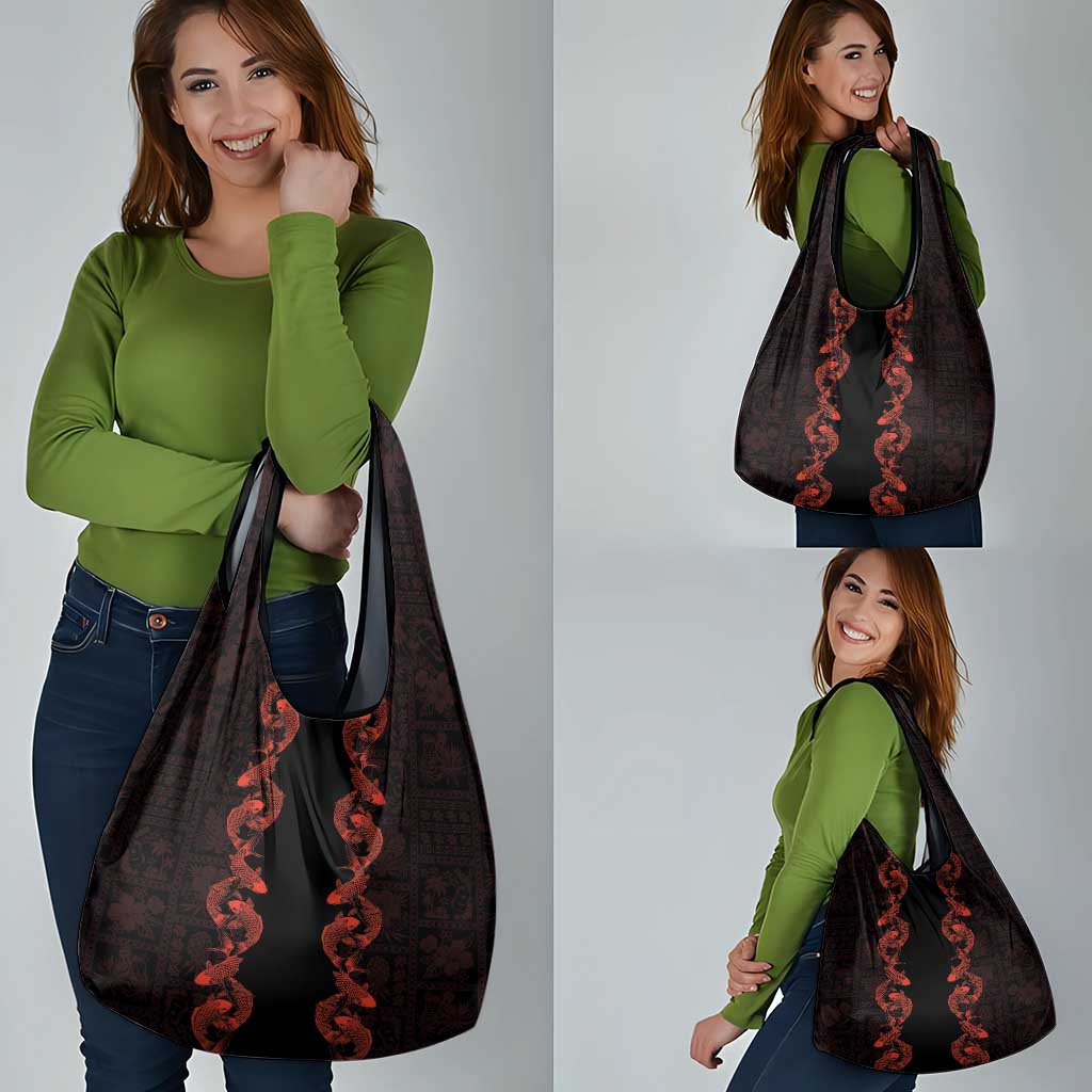 Hawaii Japan Koi Fish Red Grocery Bag Tapa Pattern - Polynesian Pride