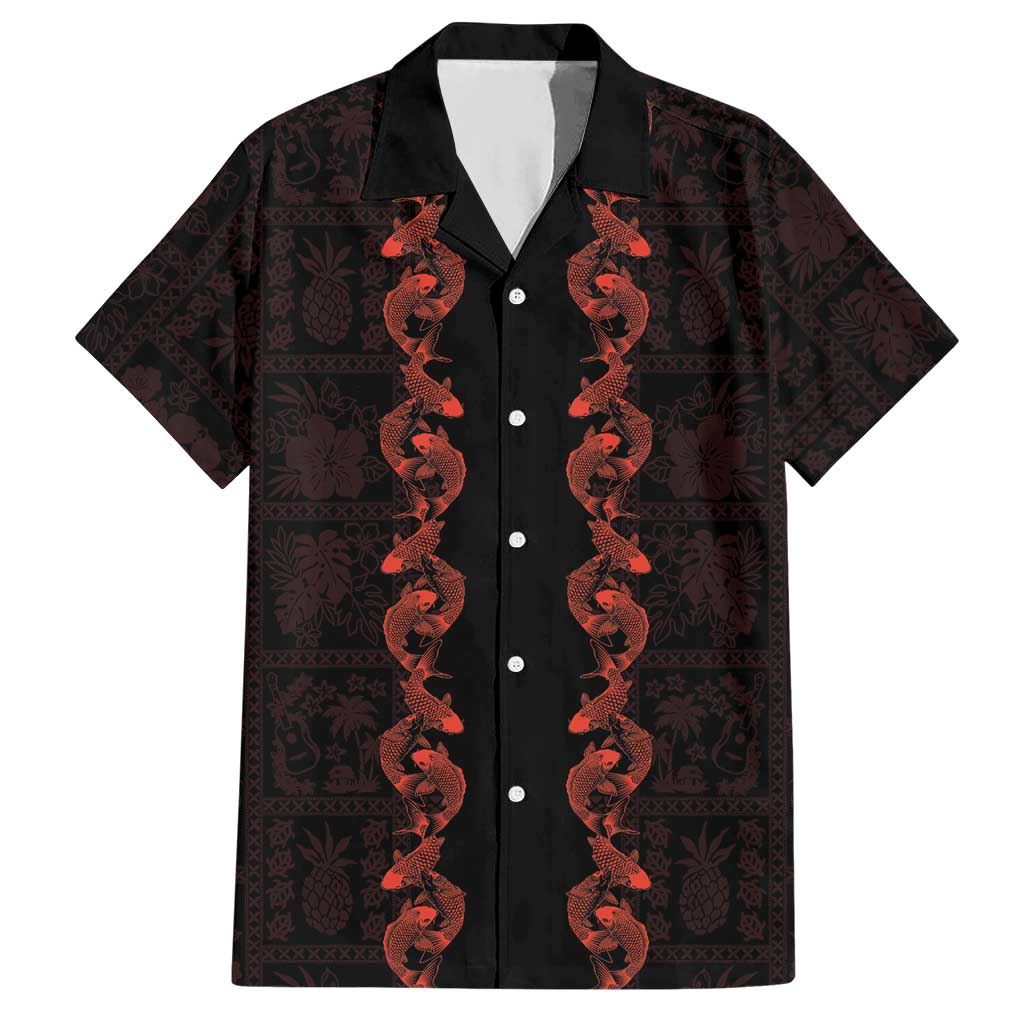 Hawaii Japan Koi Fish Red Hawaiian Shirt Tapa Pattern - Polynesian Pride
