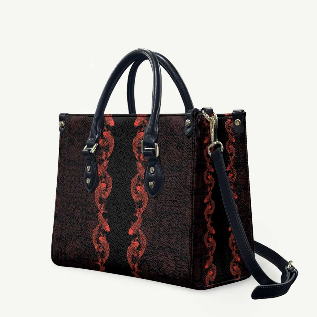 Hawaii Japan Koi Fish Red Leather Bag Tapa Pattern - Polynesian Pride