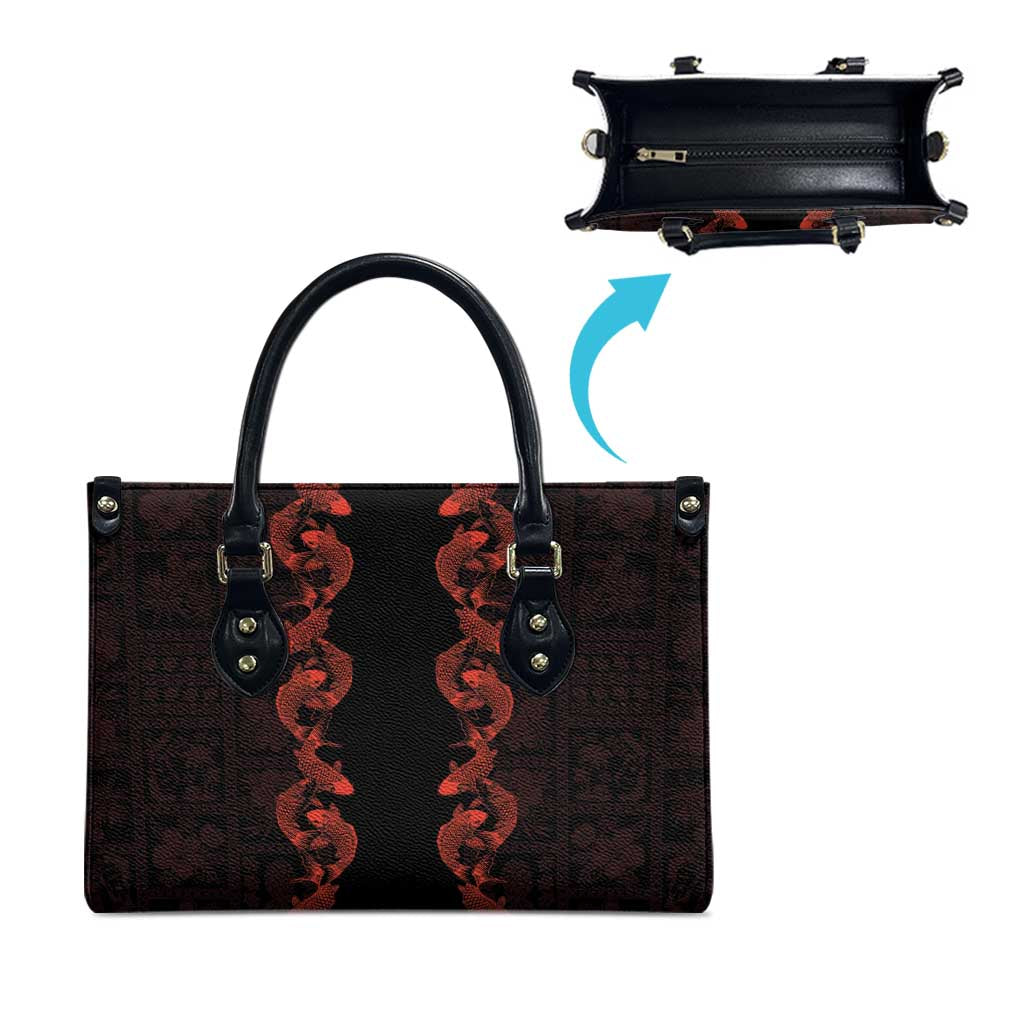 Hawaii Japan Koi Fish Red Leather Bag Tapa Pattern - Polynesian Pride