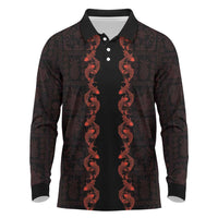 Hawaii Japan Koi Fish Red Long Sleeve Polo Shirt Tapa Pattern LT01 Red - Polynesian Pride