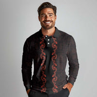 Hawaii Japan Koi Fish Red Long Sleeve Polo Shirt Tapa Pattern LT01 - Polynesian Pride