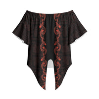 Hawaii Japan Koi Fish Red Off Shoulder Wrap Waist Top Tapa Pattern LT01 Red - Polynesian Pride