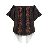 Hawaii Japan Koi Fish Red Off Shoulder Wrap Waist Top Tapa Pattern LT01 - Polynesian Pride