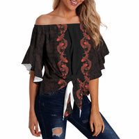 Hawaii Japan Koi Fish Red Off Shoulder Wrap Waist Top Tapa Pattern LT01 - Polynesian Pride