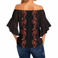 Hawaii Japan Koi Fish Red Off Shoulder Wrap Waist Top Tapa Pattern LT01 - Polynesian Pride