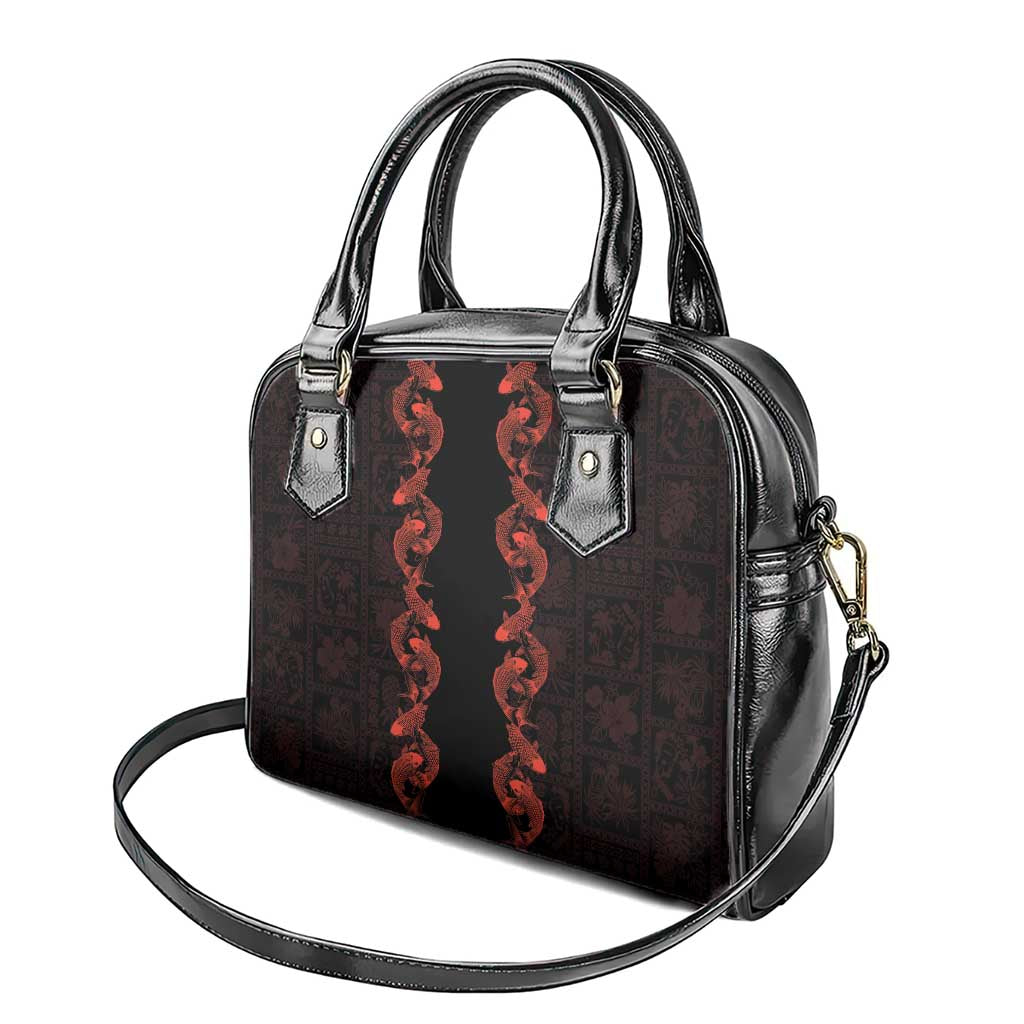 Hawaii Japan Koi Fish Red Shoulder Handbag Tapa Pattern - Polynesian Pride