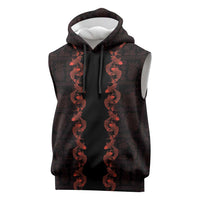 Hawaii Japan Koi Fish Red Sleeveless Hoodie Tapa Pattern - Polynesian Pride