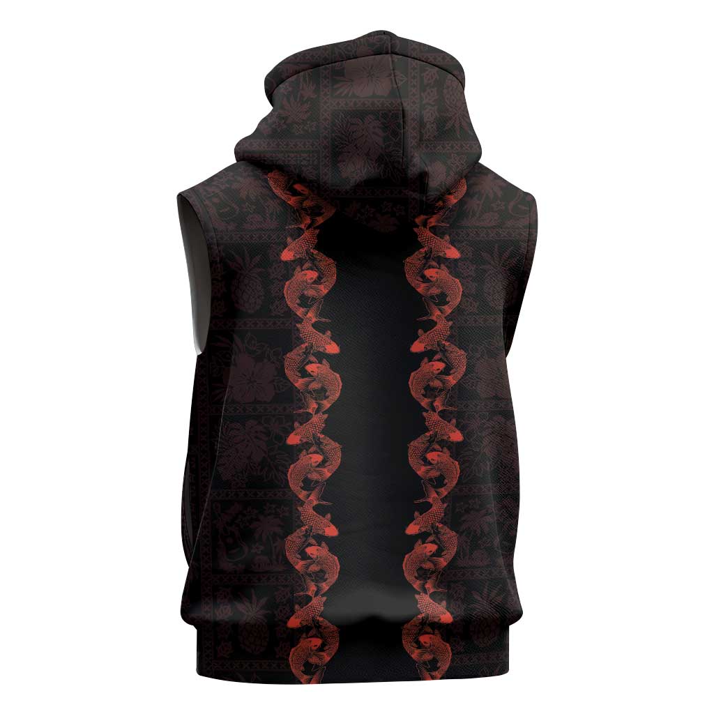 Hawaii Japan Koi Fish Red Sleeveless Zip Hoodie Tapa Pattern LT01 - Polynesian Pride