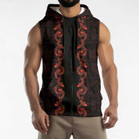 Hawaii Japan Koi Fish Red Sleeveless Zip Hoodie Tapa Pattern LT01 - Polynesian Pride
